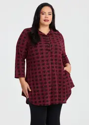 [TS] Taking Shape Check Luna Textured Revival Tunic Size 20 in RED / Black Check - Plus Size Women's Tops & T Shirts Red / Black Check
