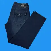 True Religion Jeans Mens Size 34x32 Geno Big T Flap Relaxed Slim Blue Denim