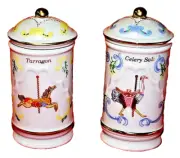Lenox Spice Carousel Celery Salt & Tarragon Porcelain Empty 2 Jars S5919