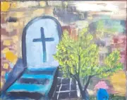 Mission Door, Acrylic Painting - 16x20 Hand Painted Artwork on Canvas
