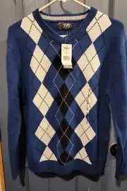 NWT Boys Sweater Argyle Blue Black White XG Size L