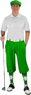 [Golf Knickers] Mens Golf Outfit - Lime, White, & Dark Green Golf Knicker Complete Outfit