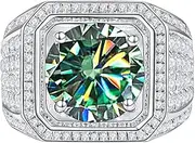 [TUSRORSU] 2 Carat Moissanite Rings for Men D Color VVS1 Clarity Men Rings Round Cut Yellow/Pink/Blue Rings S925 Sterling Silver Rings with Certificate