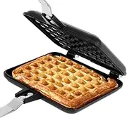 Waffle Pan Non Stick Grilled Waffles Maker Gas Stove Top Waffle Skillet with Long Handle Portable Waffle Baking Pan Cast Aluminum Waffle Pan for Family Breakfast Baking