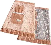2PCS Kitchen Cooking Apron Waist Apron with Pockets for women, Cute Printed Half Apron Ruffle Maid Apron with Pockets for Women (powderblue)