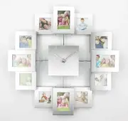 Photo Frame Clock 2023 New Large Wall Clocks With 12 Pictures Modern Design Metal Home Decor Cutlery Slient Clocks Horloge Mural Silver