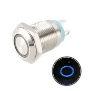 Momentary Metal Push Button Switch 12mm Mounting 1NO 3-6V Blue LED Light
