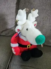 Applause SANTABELL Reindeer Santa NEW VTG 11"White Plush Red Suit Jingle Bells