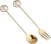 Tablespoons Stainless Steel Fruit Spoon Fork Set Creative Cute Coffee Stir Spoon Dessert Spoon Cake Fork Serving Spoon (Color : B)
