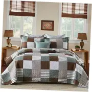 100% Cotton Quilt Set Queen Size, Patchwork Plaid Queen Quilt Bedding Set