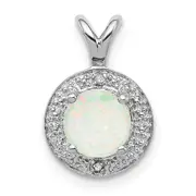 Sterling Silver Rhodium-plated Diamond u0026 Created Opal Pendant
