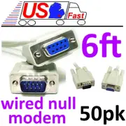 Lot50 6ft DB9pin Male-Female Null Modem Cross/Nul wired,Serial RS232 Cable$SHdis