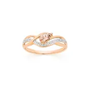 9ct Rose Gold Morganite & Diamond Swirl Crossover Ring in Peach