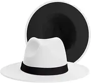 [Generic] Classic Patchwork Wide Brim Fedora Hat Mens Womens Two-Tone Felt Fedora Hats with Band Belt Cowboy Jazz Hats