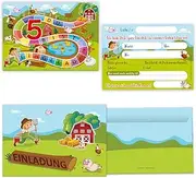 8 Invitation Cards Including 8 Envelopes 5th Children's Birthday Farm Swimming Boys Girls Invitation Fifth Birthday