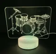 Drums Set 3D Night Light Color Changing Illusion Lamp Birthday Gift