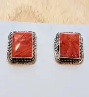 Kay Yazzie Navajo saw cut Sterling Silver earrings orange spiny oyster shell (#5