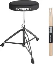 STRICH Drum Stool Set, Padded Seat Height Adjustable Drum Throne with 5A Drumsticks for Adults Beginner Drummers, SDB-10B, Black