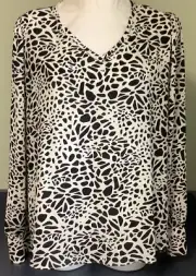 LOFT Ann Taylor Women's Long Sleeve Rayon Blouse Top Black White XXL 2XL NWT