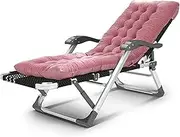 Zero Gravity Lounge Chair, Zero Gravity Chair Adjustable Folding Camping Chair, Reclining Beach Bed Chaise Lounge Chair with Plush Cotton Pad, 15-Speed Adjustment Lounge Chair (Color : Pink)