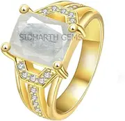 [SIDHGEMS] 10.00 Ratti Ceylon White Sapphire/Safed Pukhraj Lab Certified, panchdhatu Adjaistaible Gold Plated Ring Certified Natural Gemstone AAA++ Quality for Man and Women, Metal, White Sapphire,