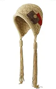 [CORIRESHA] Women's Handmade Crochet Beanie Ear Flaps Knit Hat with Tassel