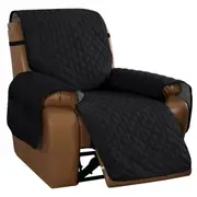 Recliner Sofa Cover with Pocket, Slipcovers Reversible Washable Elastic Adjustable Strap for home(1 Seater,Black）