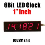 6 位時鐘 1 英寸 LED 數碼管時間 12/24 小時顯示模式時分秒 DS3231 芯片時鐘 USB 5V