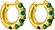 [Generic] Emerald Green Small Hoop Earrings for Women Cartilage Fashion Dainty 18K Gold Plated Crystal Diamond Hoops Hypoallergenic Minimalist Round Circle Hooped Jewelry