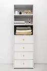 NNEDSZ GENEVA 3 SHELF 4 DRAWER BUILT IN WARDROBE - WHITE - VJ PANEL - ROUND BRAS