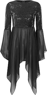 [Linjinx] Women‘s Sparkly Chiffon Liturgical Praise Dance Tunic Irregular Hem Worship Dance Overlays Top