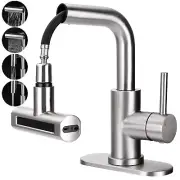 Bathroom Faucet 4 in 1, Faucet for Bathroom with Pull Down Sprayer, Brushed N...