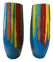 Handpainted Wine Glasses Stemless Resin Party Gift Narrow 6" Blue