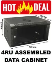 4RU 19 Inch Wall Mount Cabinet Server Rack Data 300mm Deep Network Lock Comms 4U