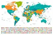 WORLD MAP POSTER - Large 910 x 610 mm with countries oceans and flags coloured