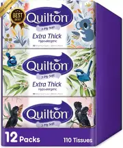 Quilton 3 Ply Extra Thick Facial Tissues Hypoallergenic 12 Boxes 110 Sheets