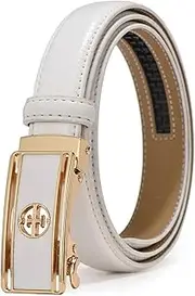 [RGWYGCG] Women's Belt Ratchet, 2.4CM Fashion Adjustable Thin Belt with Hollow Pattern Square Alloy Automatic Buckle