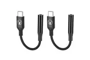2x Bonelk Long-Life Male USB-C to Female 3.5mm Adapter For Phone MacBook Black