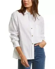 NWT VINCE Boxy Thin Stripe White Black Poplin Side Slit Button Down Shirt XS
