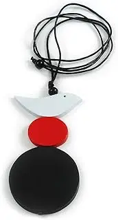 [Avalaya] Black/Red/White Wood Bird and Bead Pendant with Black Cotton Cord - Adjustable - 84cm Long/ 11cm Pendant, One Size, cords Wood