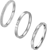 [ALEXTINA] 3 Pieces Women's Stainless Steel 2MM Stackable Enternity Ring Rose Gold Silver Plated Wedding Band