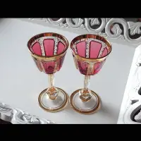 在飛比找Yahoo!奇摩拍賣優惠-捷克波西米亞 Moser古董手工水晶杯 x 2 對杯