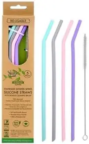 Premium Silicone Reusable Foldable Extra Long Drinking Straws 4 Colour 1 Brush