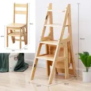 4-Step Portable Step Stool Wooden Chair Ladder Kids Solid Kitchen Seat UP 130kg