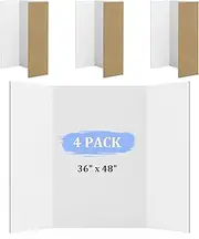 AKONEGE 4 Pack 36" x 48" Trifold Poster Board for Presentation, White Corrugated Cardboard Large Tri Fold Poster Board for Science Fair, Office & School Projects, Photo Displays, Exhibitions Event