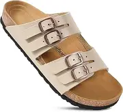 AEROTHOTIC Arch Support Recovery Slides for Women Comfy Memory Foam Cork Footbed Double Straps with Adjustable Buckle Slip on Beach Dressy Outdoor Ladies Sandals
