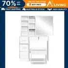 Dressing Table Stool Set Sliding Mirror White Diane Makeup Vanity Furnitur WH-AB