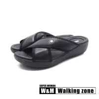在飛比找momo購物網優惠-【WALKING ZONE】女 交叉舒適帶厚底拖鞋 女鞋(黑