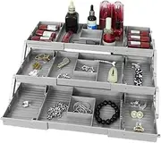 Makeup Drawer Organizer, Expandable 3 Tier Junk Drawer Organizer, Multi-Use Organizer For Utensil With Adjustable Compartments For Cosmetics, Kitchen Storage