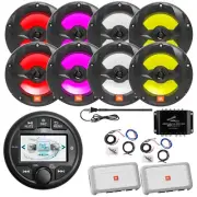 JBL AM/FM/WB Radio, 8x 6.5" LED Black Speaker, 2x Amp, Kit, Splitter, Antenna